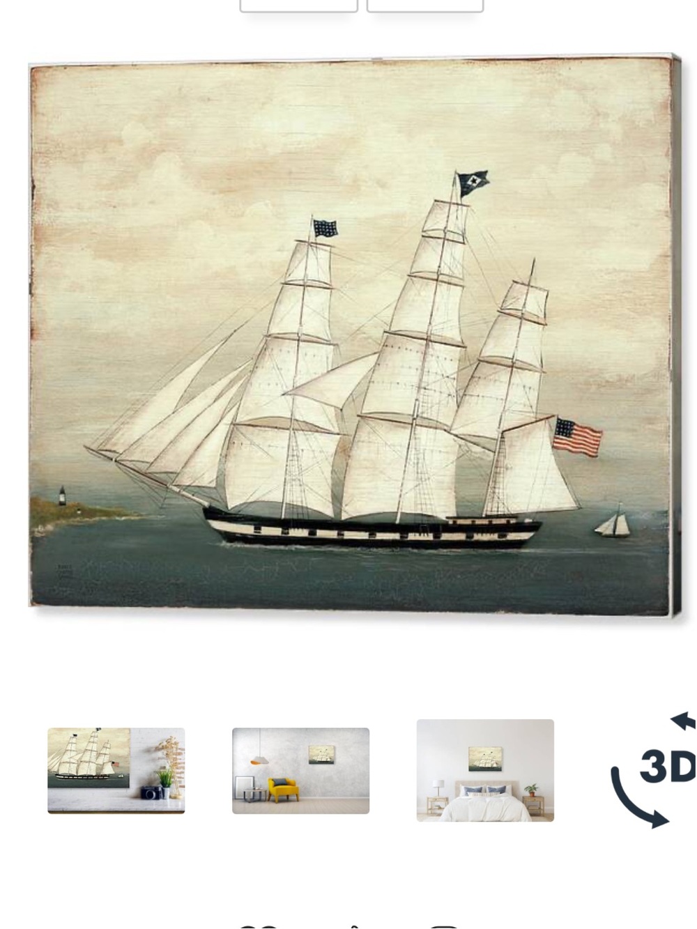 Coastal Sailing Ship canvas Wall Art - White & Blue Nautical Print